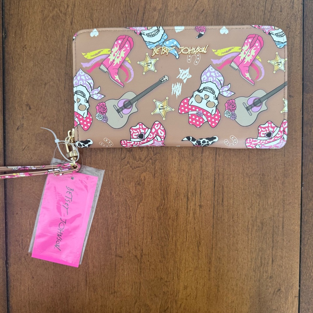 Betsey Johnson Western Skull Cowboy Boots Guitar Wristlet Wallet NWT